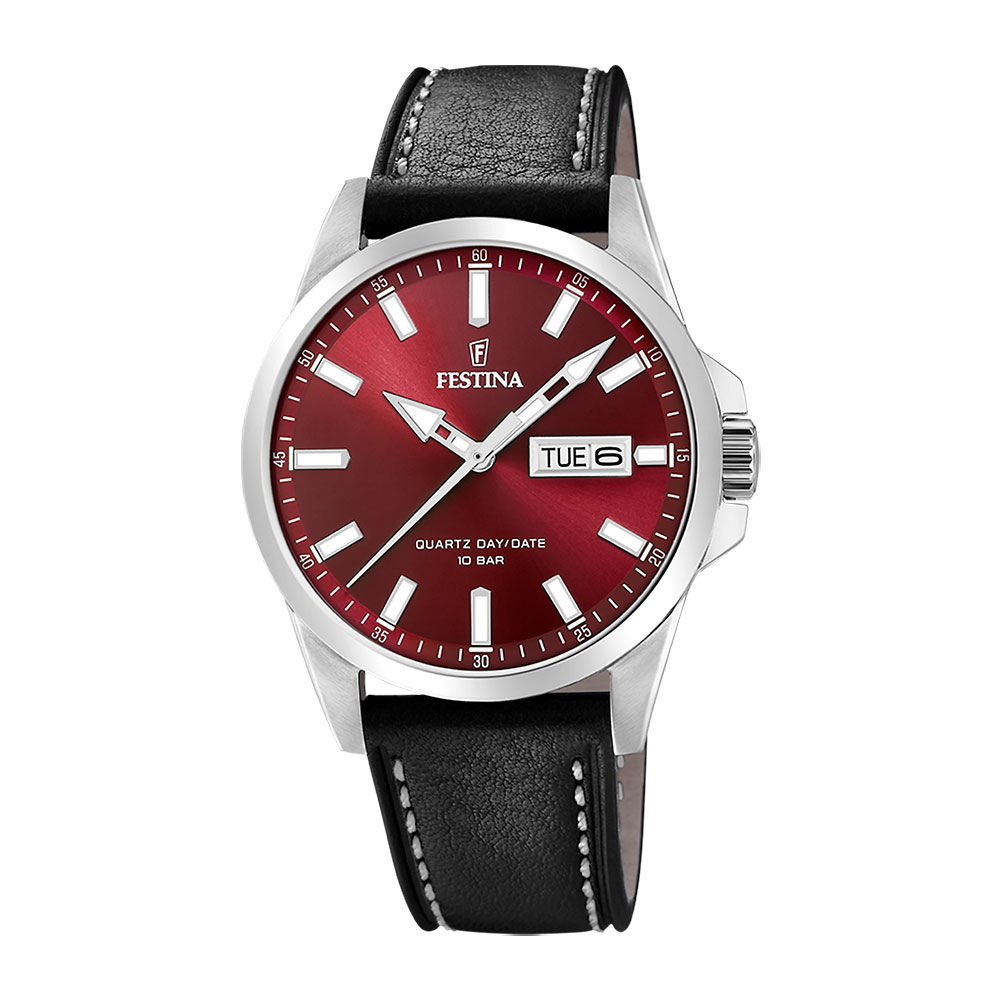 Festina, herre, rem, sort, rød skive - 10 ATM, Ø 41 mm