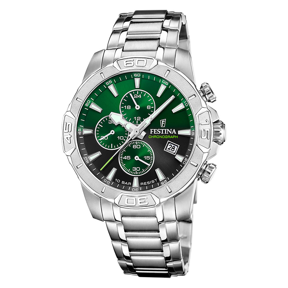 Festina, herre, lenke, grønn skive, chrono - 10 ATM, Ø 45 mm