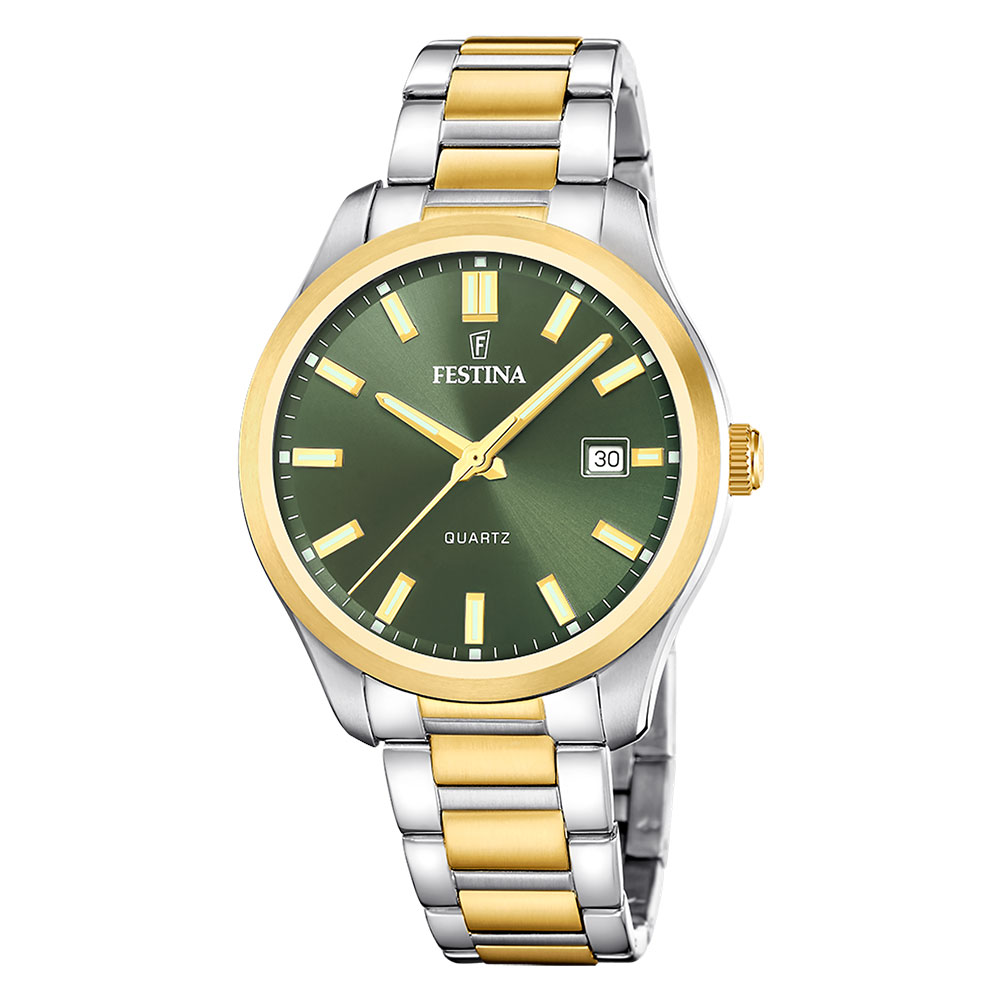 Festina, herre, lenke, bicolor, grønn skive, tall - 5 ATM, Ø 42 mm *