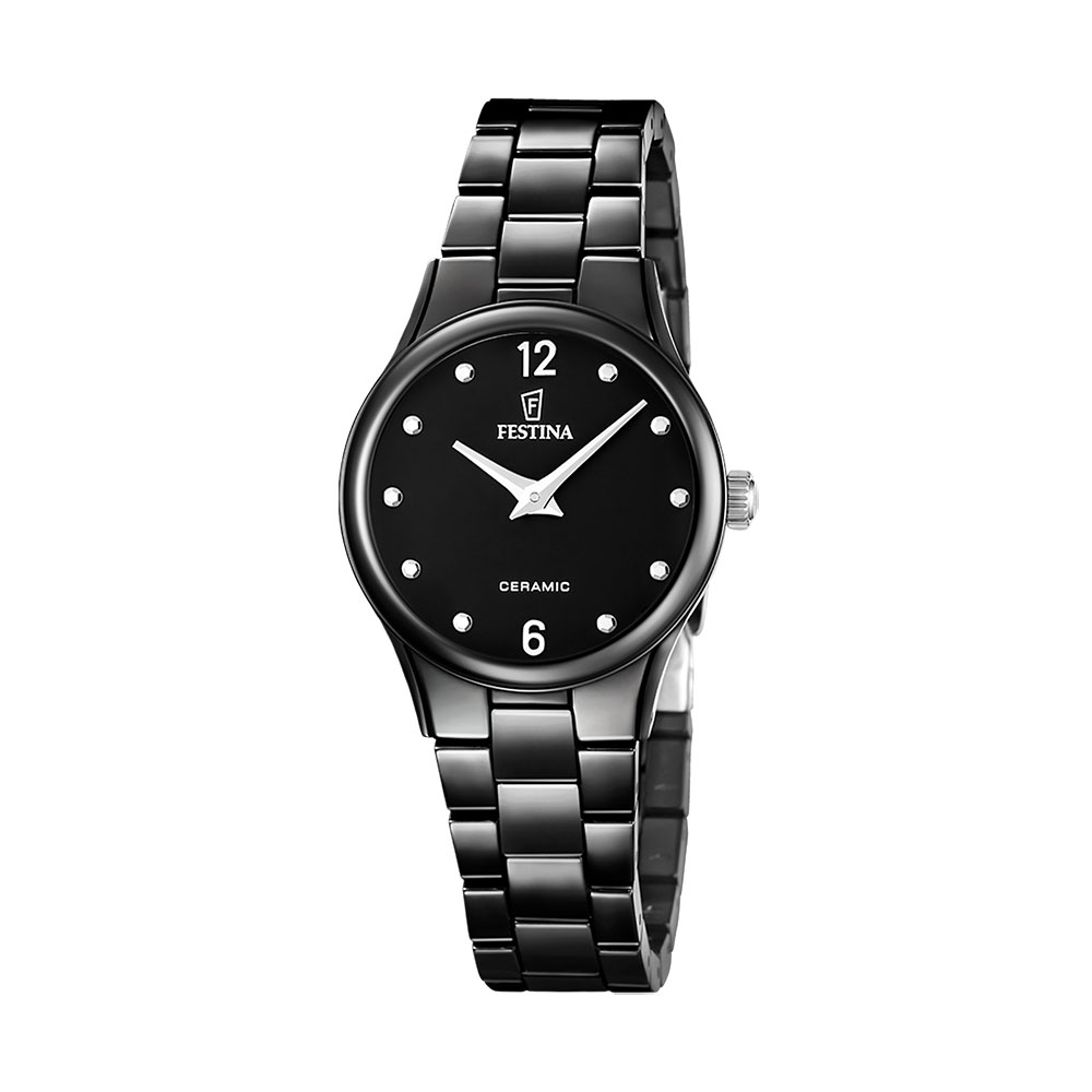 Festina, dame, lenke, ceramic, sort - 3 ATM, Ø 30,5mm